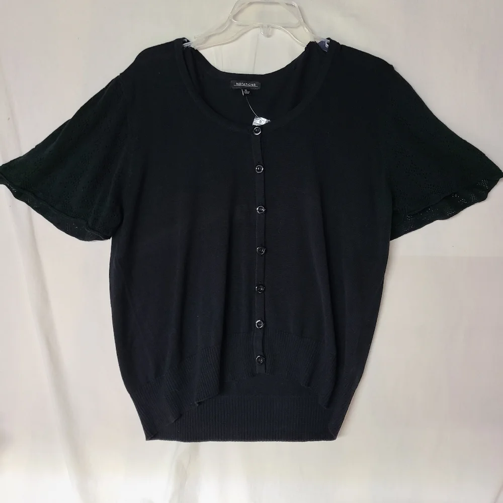 NWOT Notations SZ XL Black Short Sleeve Black Cardigan Sweater - Picture 7 of 7